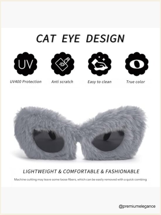 Plush Fuzzy Cat Eye Sunglasses Punk Soft Velvet Shades Ladies Handmade Party main image 6